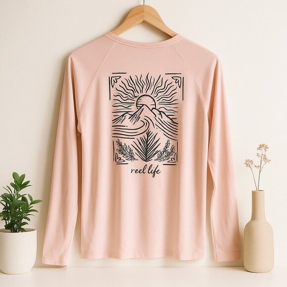 Reel Life Women’s Long Sleeve Performance Shirt M Peach UV Protection GraphicTee - Picture 10 of 10